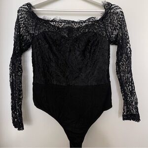 superdown Black Lace Long Sleeve Bodysuit